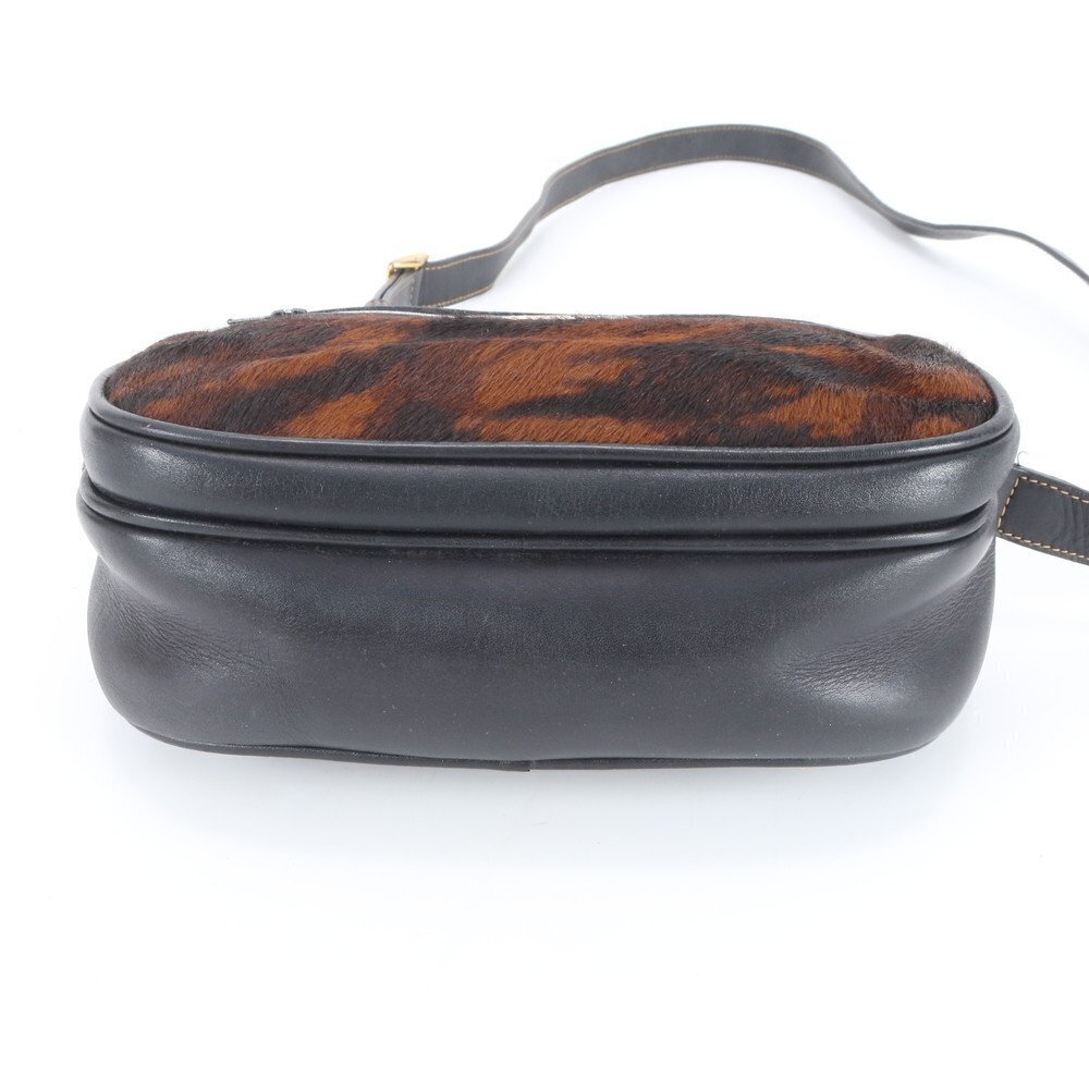 Gucci Calf Hair Leather Shoulder Bag Crossbody Black Brown EWM - Picture 6 of 9